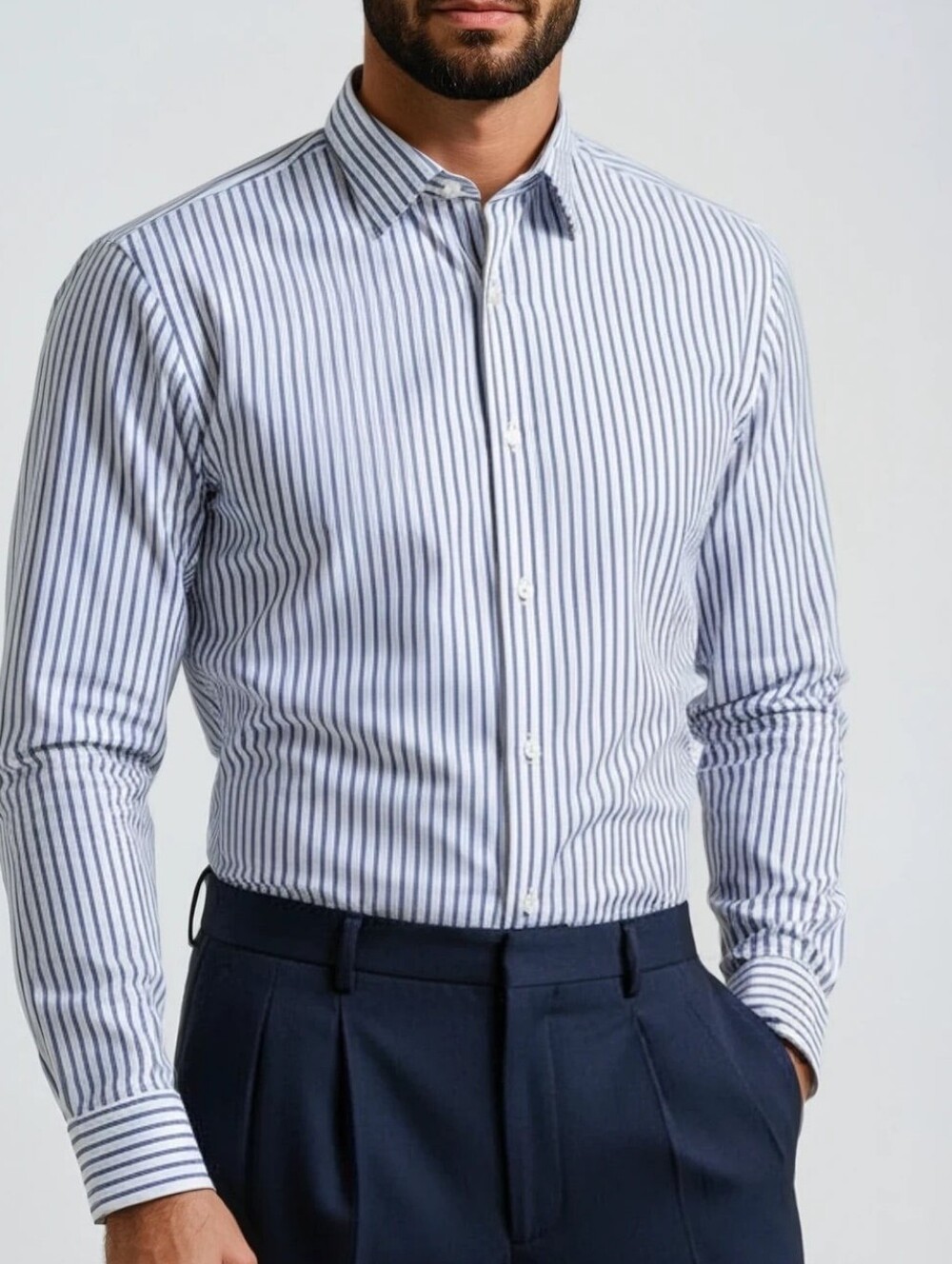 Ike Behar White Shirt  Vertical Stripes
